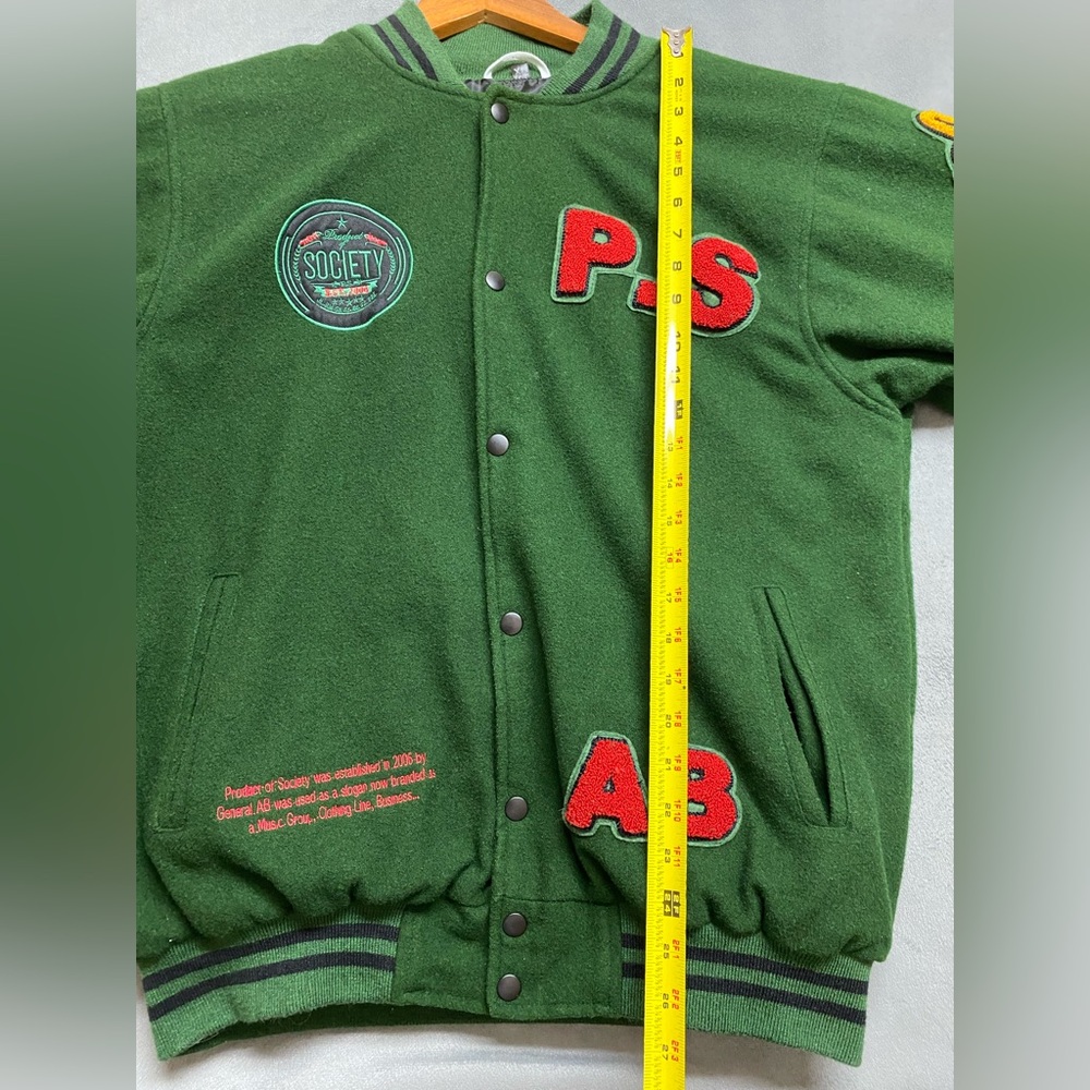 Product Of Society 2006 Varsity Jacket XL Green Wool Bomber Streetwear Y2K VTG - Picture 11 of 16
